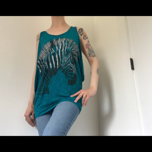 Scott Y2K Dreams of Zebra Blue Marble Racerback Tank Full Open Back - Picture 2 of 8